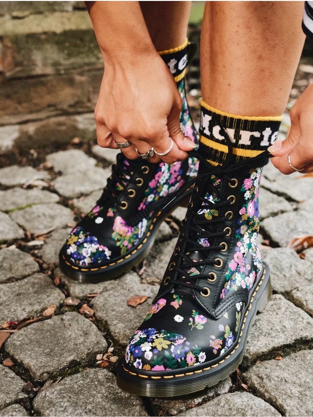 Dr. Martens 1460 Pascal Vintage Black Floral Leather Lace-Up Combat Boots